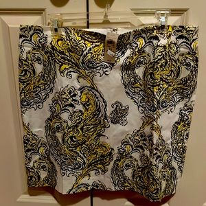 Ann Taylor yellow paisley print pencil skirt